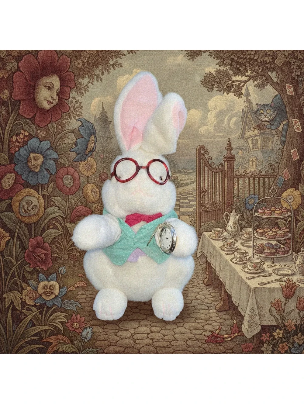 White Rabbit Plush Toy Alice Wonderland Stuffed Animal Vintage 90s